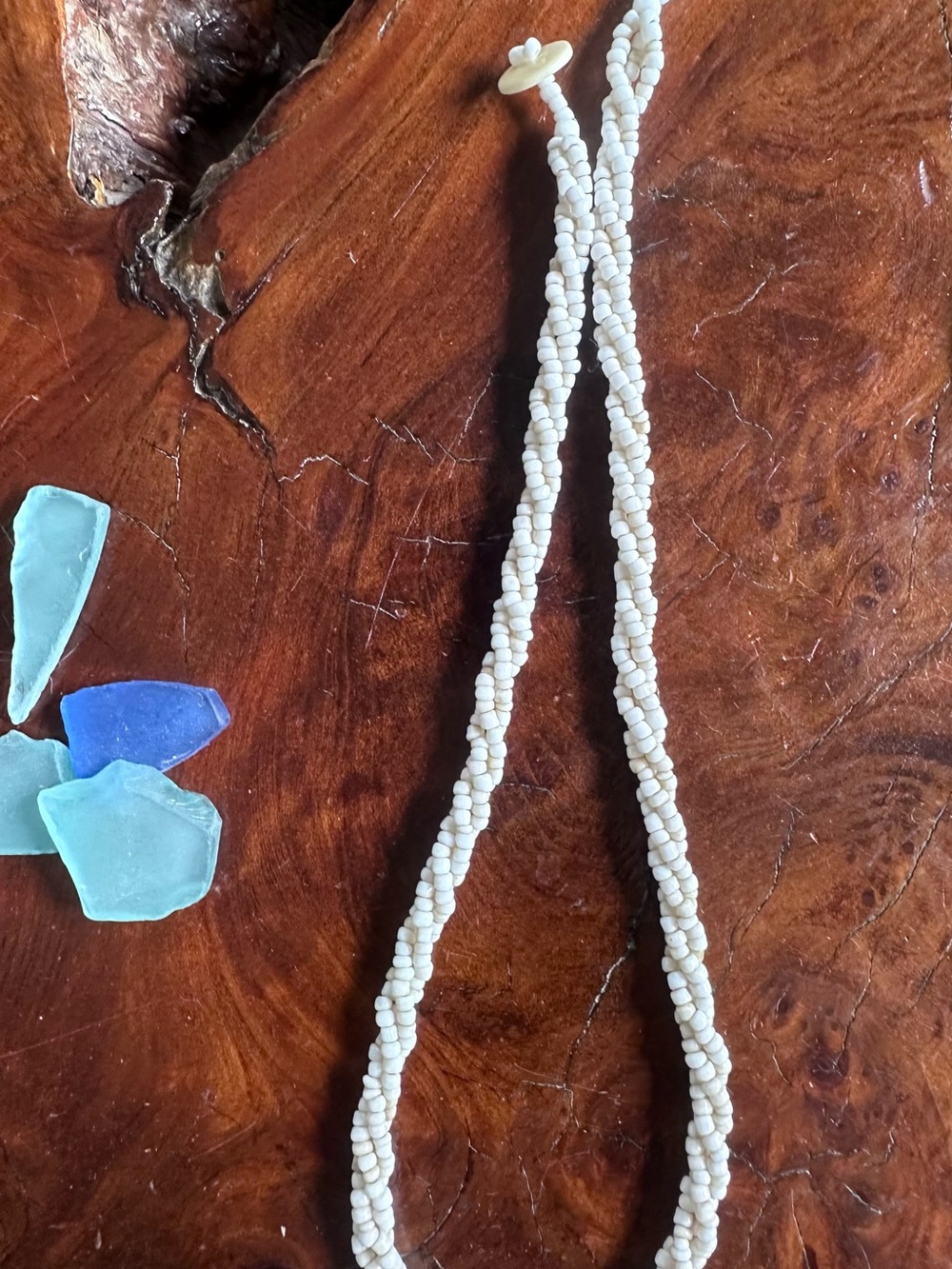 Source Unknown Cream Twisted Seed Bead Necklace with Shell Button